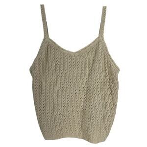 Crochet Knit Tank Top Boho‎ L Beige Textured Coastal Cowgirl Y2K Indie Summer